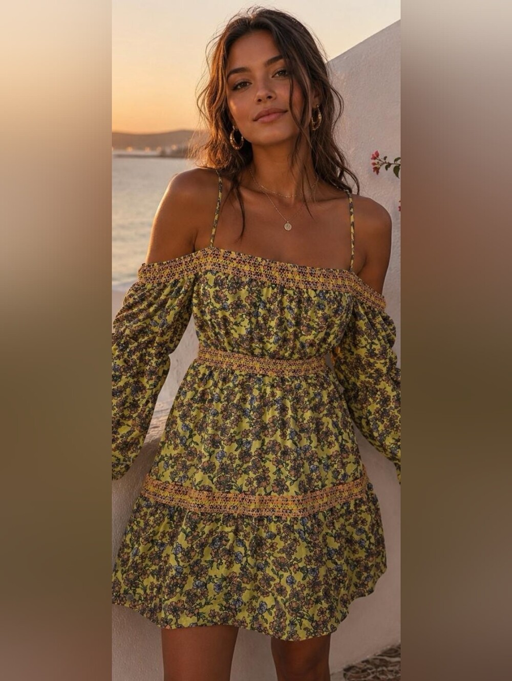 Alice + Olivia Yellow Floral Off-Shoulder Smocked Dress